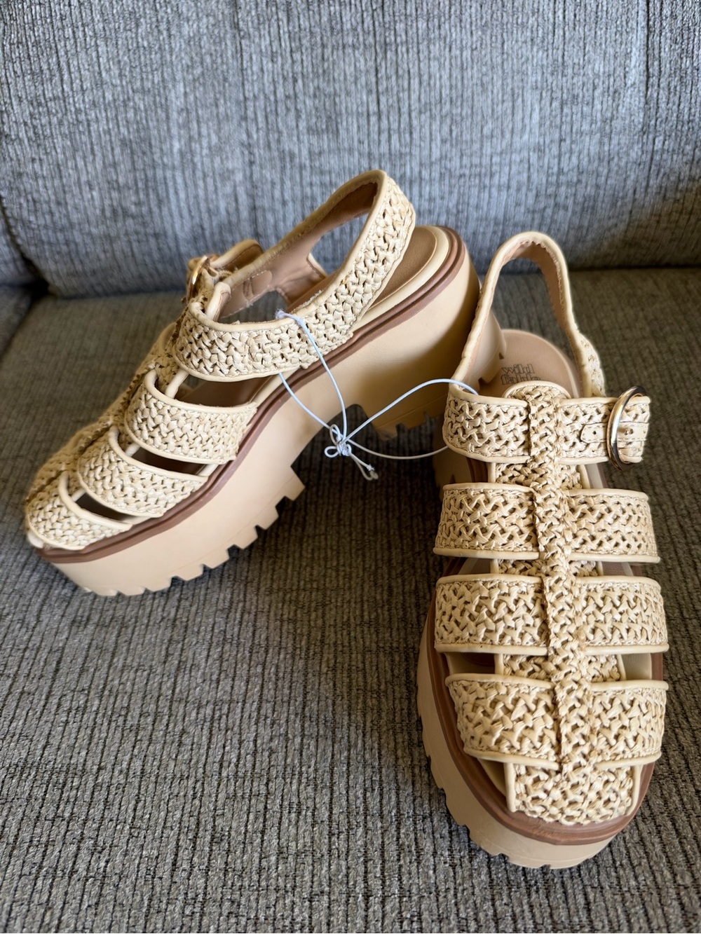 Woven Platform Slingback Sandals - Beige